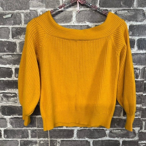 Moth by Anthropologie Off the Shoulder Sweater mustard gold ribbed - Picture 11 of 12
